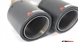 Насадка на глушитель, двойная, AKRAPOVIC карбон, D посадочный 63 мм / наруж 90 мм, ЛЕВАЯ,