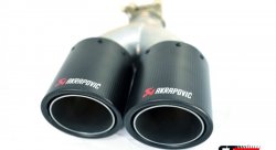 Насадка на глушитель, двойная, AKRAPOVIC карбон, D посадочный 51 мм / наруж 90 мм, ЛЕВАЯ, AC25190L