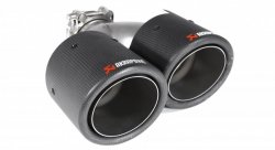 Насадка на глушитель, двойная, AKRAPOVIC карбон, D посадочный 57 мм / наруж 101 мм, ПРАВ.