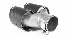 Насадка на глушитель, двойная, AKRAPOVIC EVO Style карбон, D посадочный 63 мм / наруж 90 мм, ПРАВ.