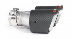 Насадка на глушитель, двойная, AKRAPOVIC EVO Style карбон, D посадочный 63 мм / наруж 90 мм, ЛЕВАЯ,