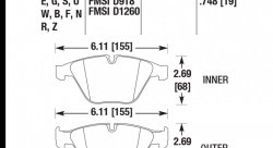 Колодки тормозные HB551B.748 HAWK Street 5.0 передние BMW 3 (E90,91,92) 335i,  M3 E90, 5 E60, 6 E63,