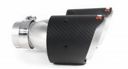 Насадка на глушитель, двойная, AKRAPOVIC EVO style карбон, D посадочный 63 мм / наруж 101 мм, ЛЕВАЯ,