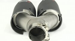 Насадка на глушитель, двойная, AKRAPOVIC EVO карбон, D посадочный 51 мм / наруж 90 мм, ПРАВ.
