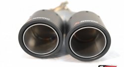 Насадка на глушитель, двойная, AKRAPOVIC карбон, D посадочный 57 мм / наруж 90 мм, ЛЕВАЯ