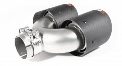 Насадка на глушитель, двойная, AKRAPOVIC карбон, D посадочный 57 мм / наруж 101 мм, ПРАВ.
