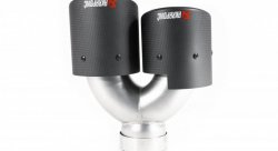 Насадка на глушитель, двойная, AKRAPOVIC style карбон, D посадочный 63 мм / наруж 101 мм, ЛЕВАЯ,