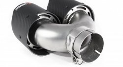 Насадка на глушитель, двойная, AKRAPOVIC EVO style карбон, D посадочный 63 мм / наруж 101 мм, ПРАВ.