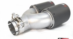 Насадка на глушитель, двойная, AKRAPOVIC карбон, D посадочный 57 мм / наруж 90 мм, ЛЕВАЯ