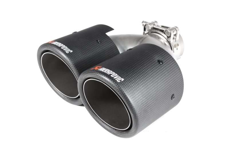 Насадка на глушитель, двойная, AKRAPOVIC карбон, D посадочный 57 мм / наруж 101 мм, ЛЕВАЯ