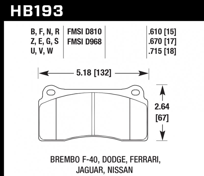 Колодки тормозные HB193Q.670 HAWK DTC-80; Brembo 17mm