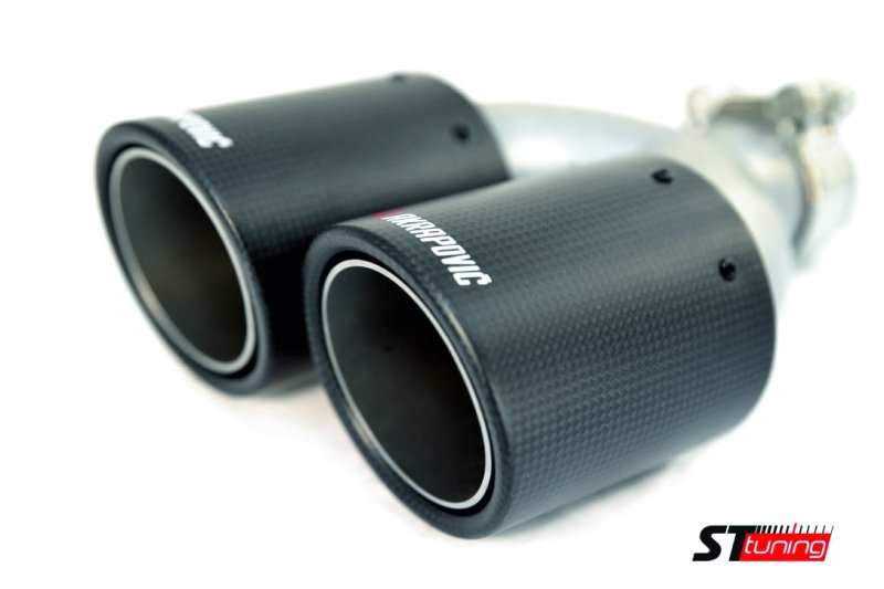 Насадка на глушитель, двойная, AKRAPOVIC карбон, D посадочный 51 мм / наруж 90 мм, ПРАВ. AC25190R