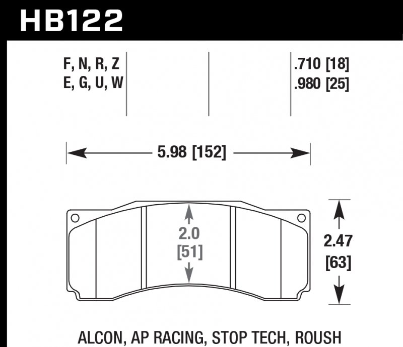 Колодки тормозные HB122G.710 HAWK DTC-60  ALCON CAR89 / AP RACING / Stop Tech ST-60