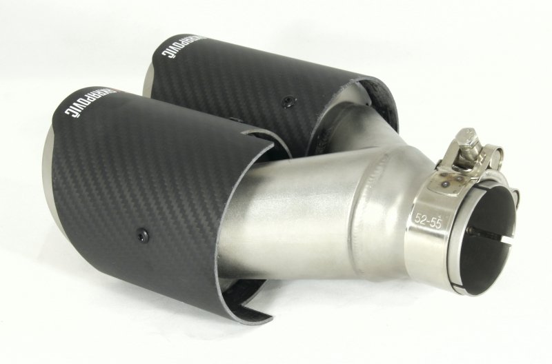 Насадка на глушитель, двойная, AKRAPOVIC EVO карбон, D посадочный 51 мм / наруж 90 мм, ПРАВ.