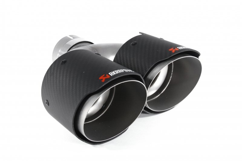 Насадка на глушитель, двойная, AKRAPOVIC EVO style карбон, D посадочный 63 мм / наруж 101 мм, ПРАВ.