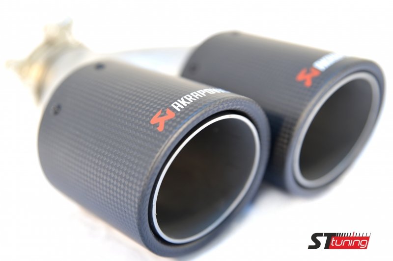 Насадка на глушитель, двойная, AKRAPOVIC карбон, D посадочный 57 мм / наруж 90 мм, ЛЕВАЯ