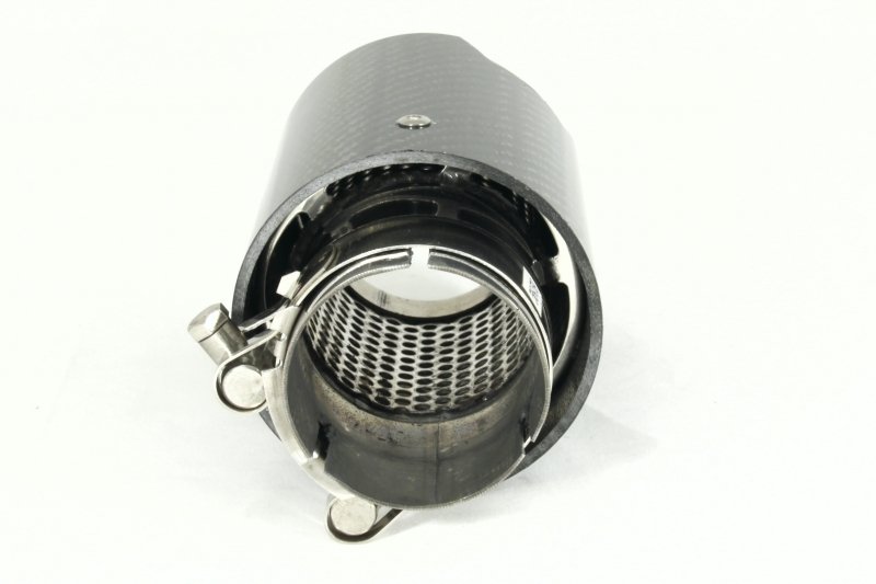 Насадка на глушитель, дизайн M-Style, карбон, D посадочный 57 мм / D наруж 90 мм, полированная сталь