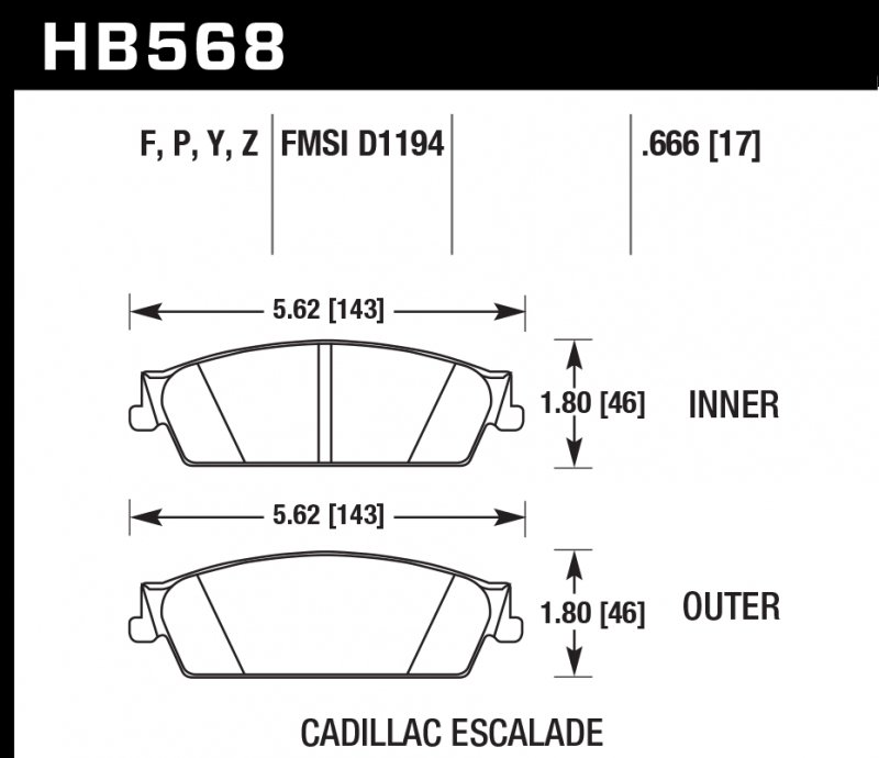 Колодки тормозные HB568Y.666 HAWK LTS Cadillac Escalade, Chevrolet Silverado, Suburban задние