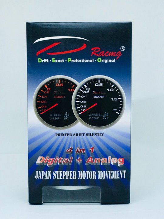 Датчик DEPO 60mm 4 в 1 черный буст, давление масла, температура масла и вольтаж