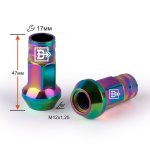 Гайка M12X1,25 Радужный хром, высота 47 мм, с накаткой, под ключ 17мм 