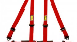 OMP ROAD 4M клубный ремень 4 точки 2", красный