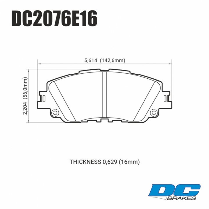 Колодки тормозные DC2076E16 DC Brakes RT.2 передние TOYOTA CAMRY V70 2017-> ; LEXUS ES 2018-> ; RAV 4 2018->