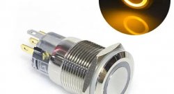 Кнопка с фиксацией водонепроницаемая 12В 3А - оранжевая подсветка