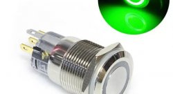 Кнопка с фиксацией водонепроницаемая 12В 3А - зеленая подсветка