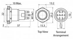 Кнопка с фиксацией водонепроницаемая 12В 3А - белая подсветка