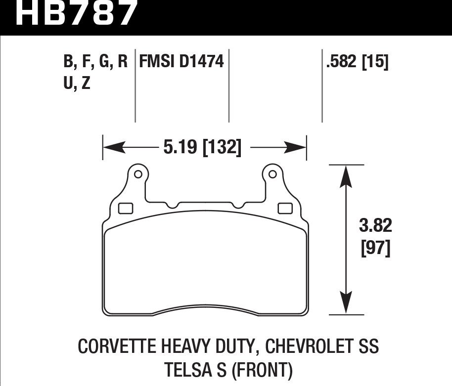 Колодки тормозные HB787Z.582 HAWK PC перед TESLA S; Corvette 2014-> ; Camaro 2010->