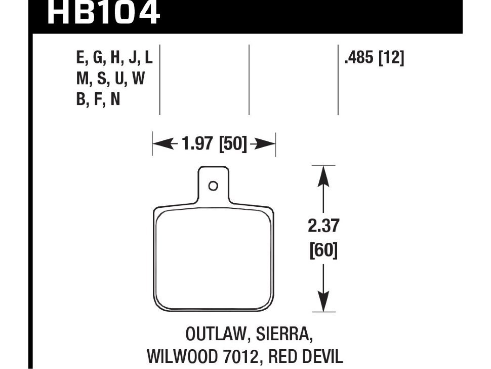 Колодки тормозные HB104Q.485 HAWK DTC-80 Wilwood DL Single, Outlaw w/ 0.156 in. center hole