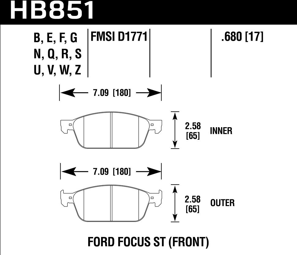 Колодки тормозные HB851Q.680 HAWK DTC-80 D1771 Ford Focus ST (Front)