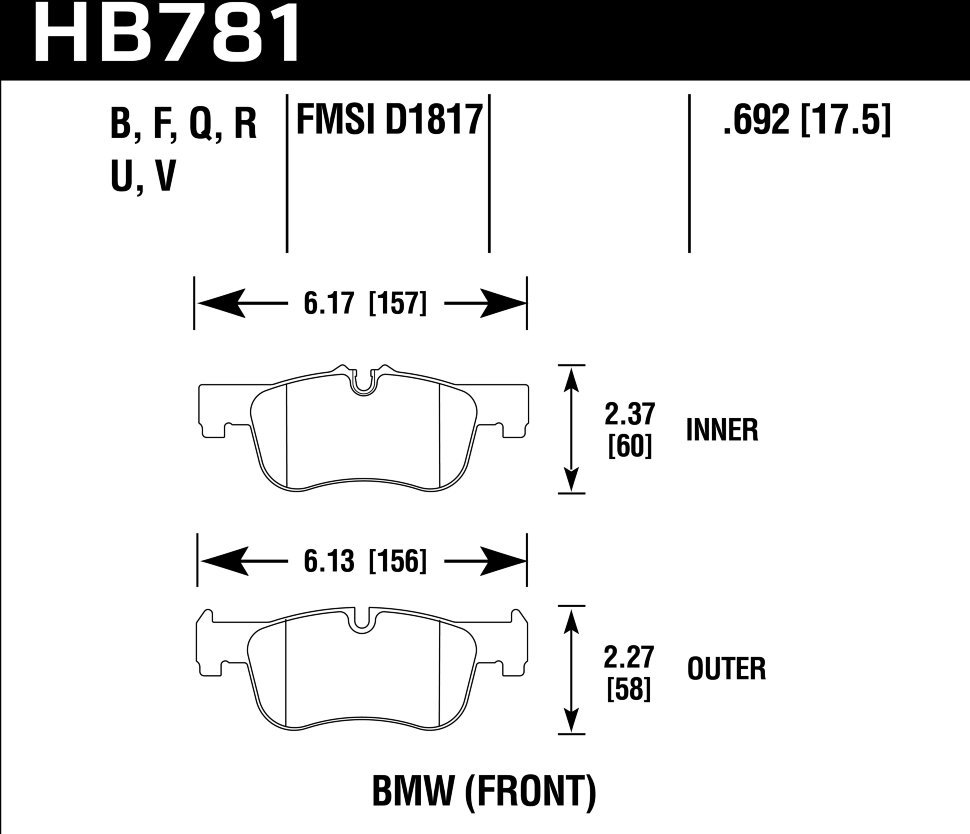 Колодки тормозные HB781V.692 HAWK DTC-50 BMW (Front)