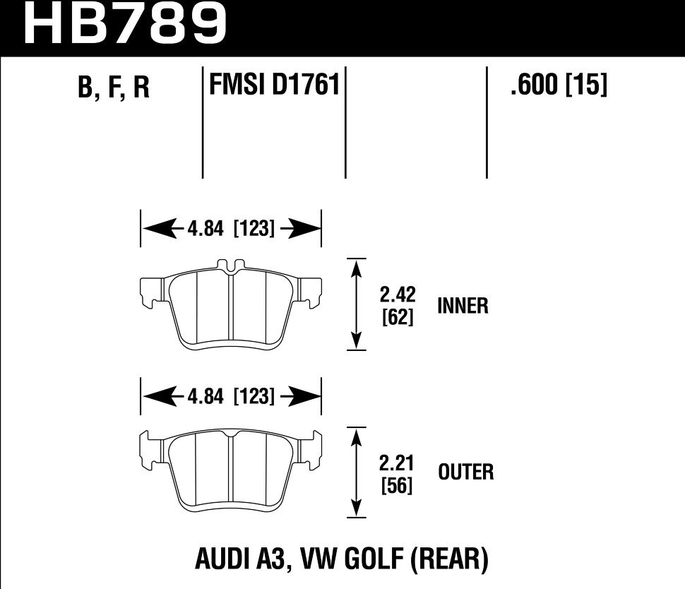 Колодки тормозные HB789F.600 HAWK HPS, задние A3 8V; TT 8S; GOLF 7; PASSAT 3G;