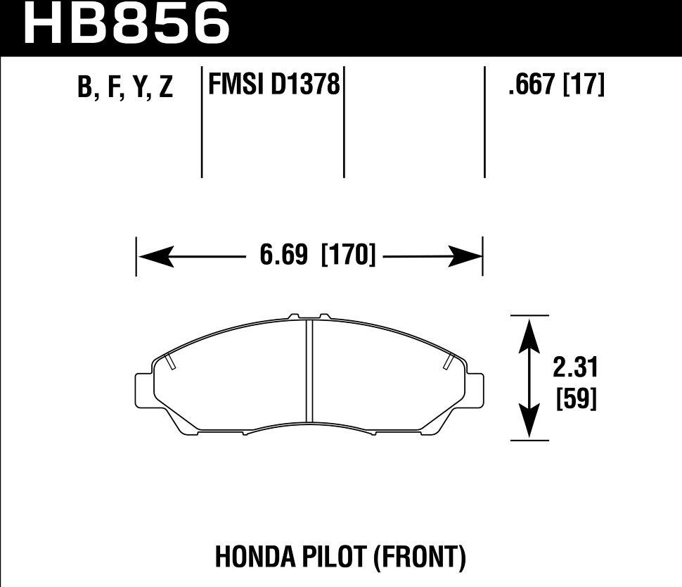Колодки тормозные HB856Z.667 HAWK PC Honda Pilot  передние
