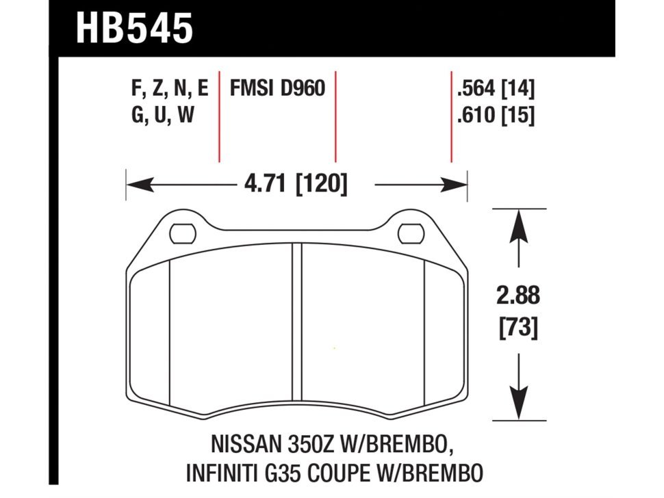 Колодки тормозные HB545Q.564 HAWK DTC-80 Infiniti, Nissan