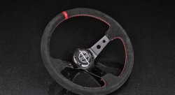 Руль 350 мм Sparco style, большой вылет, замша, красная нить