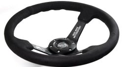 Руль 350 мм, большой вылет, замша, черная нить, "MM" Mad Mike Formula Drift, черный