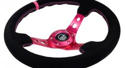Руль 350 мм, большой вылет, замша, розовый