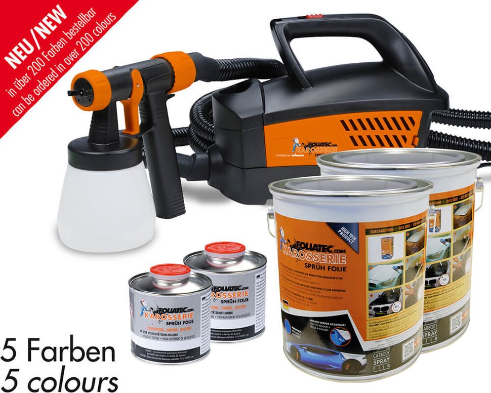 Компрессор для покраски + белая матовая краска (пленка-спрей) 900ml+100ml разбавитель FOLIATEC 20701