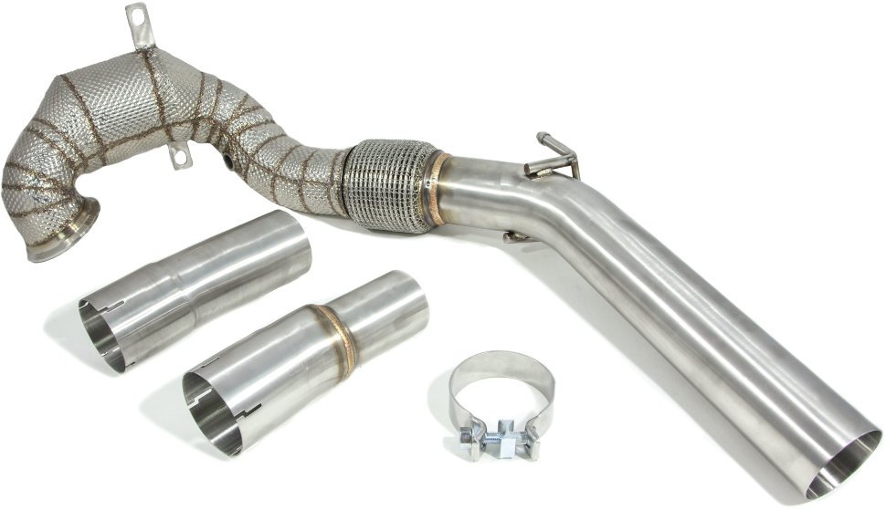 Приемная труба (даунпайп) VW-DP-0223 BlackRock Lab VAG 1.8, 2.0 TSI MQB передний привод, термоэкран