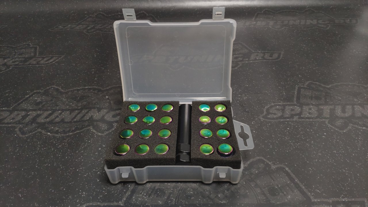 Комплект Гаек колесных M12X1,5 Радужный Титан хром, высота 33мм, 12 луч 