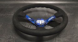 Руль 350 мм, большой вылет, замша, черная нить, "MM" Mad Mike Formula Drift, синий
