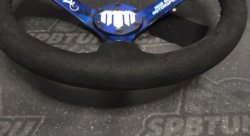 Руль 350 мм, большой вылет, замша, черная нить, "MM" Mad Mike Formula Drift, синий