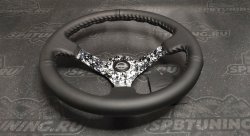 Руль 350 мм, большой вылет, кожа, черная нить, камуфляж