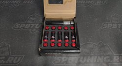 Комплект колесных кованных гаек Drinty Racing Nuts М12х1.25 - черный хром, красный хром
