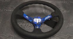 Руль 350 мм, большой вылет, замша, черная нить, "MM" Mad Mike Formula Drift, синий