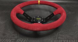 Руль спортивный OMP замша с выносом красная