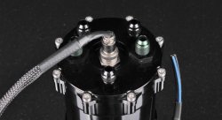 Бак топливный, 1 л, вход - AN6, выход - AN6, под 2 насоса Walbro 255 л/ч, алюминиевый