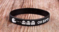 Браслет силиконовый "GOCHA PAC-MAN", черный, белая надпись